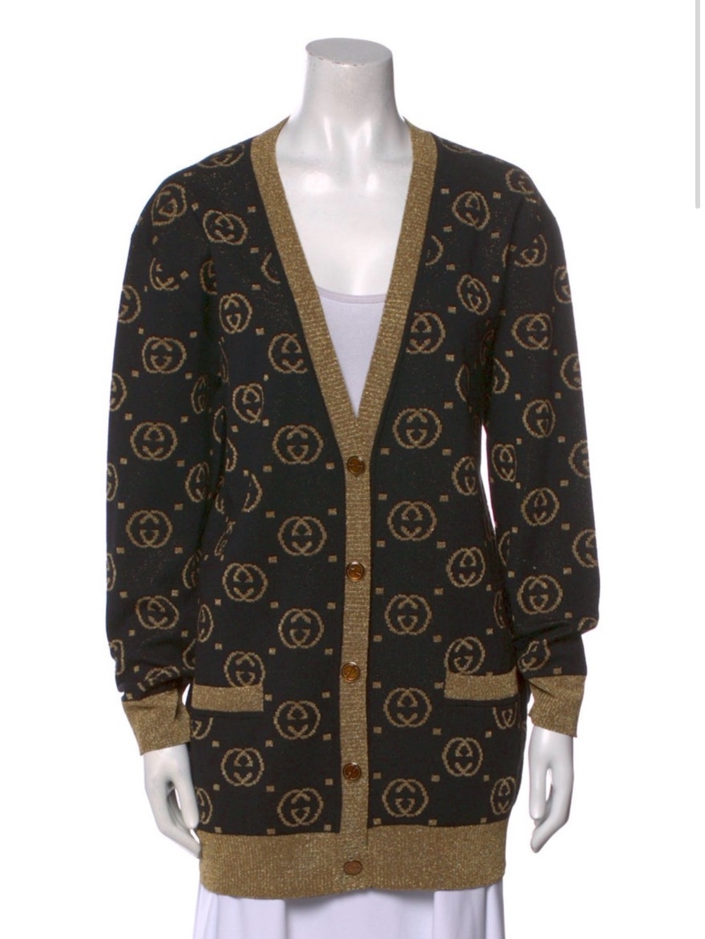 Gucci Black and Gold Logo Knit Cardigan